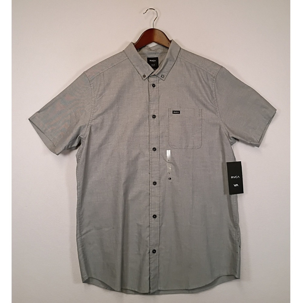 Skater Surf RVCA Mens Large Grey Slim Fit Short Sleeve Button Down M3514TDS